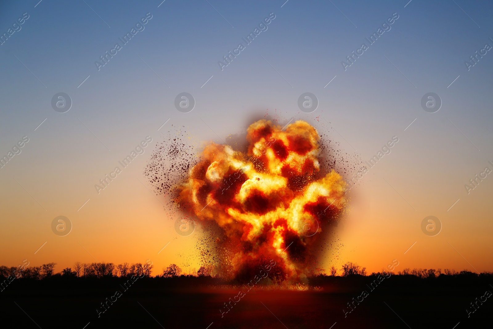 Explosion with fire and smoke outdoors. Radioactive hazard Image of Explosion with fire and smoke outdoors. Radioactive hazard