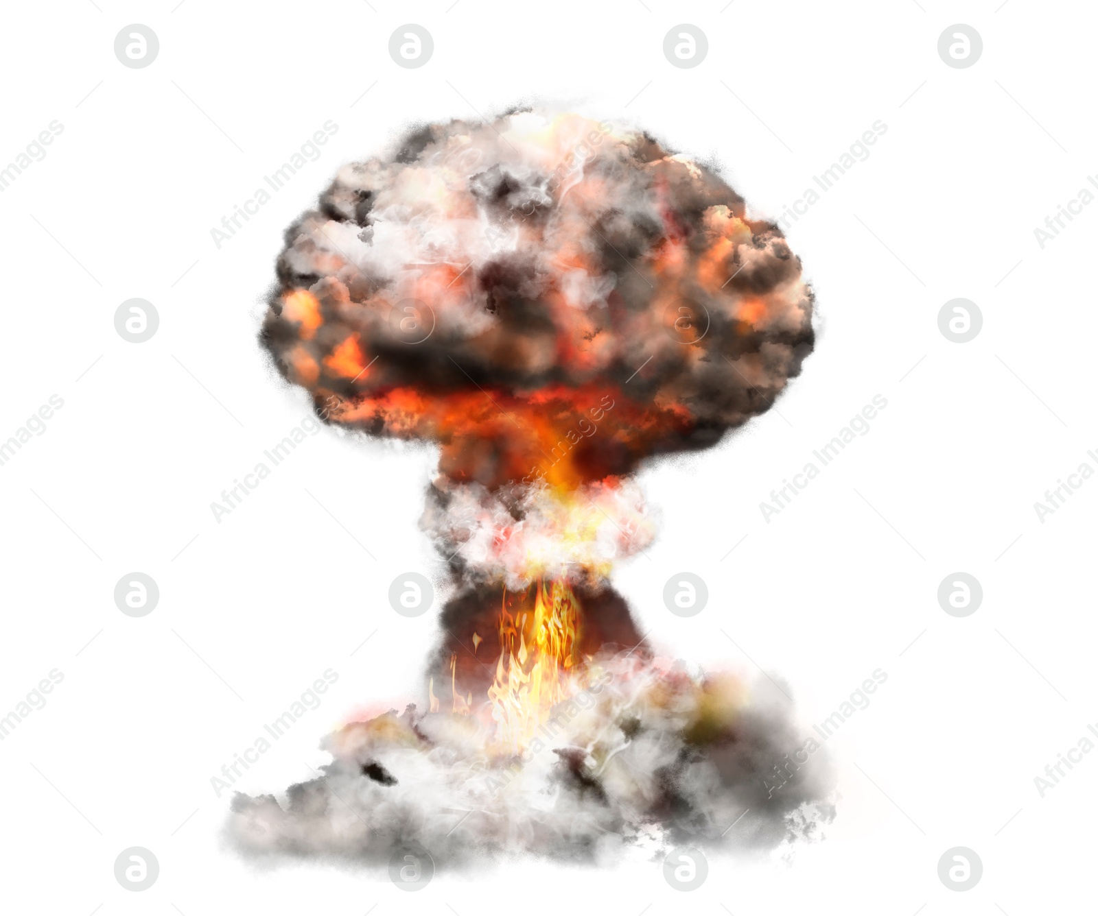 Image of Explosion with fire and smoke on white background. Radioactive hazard