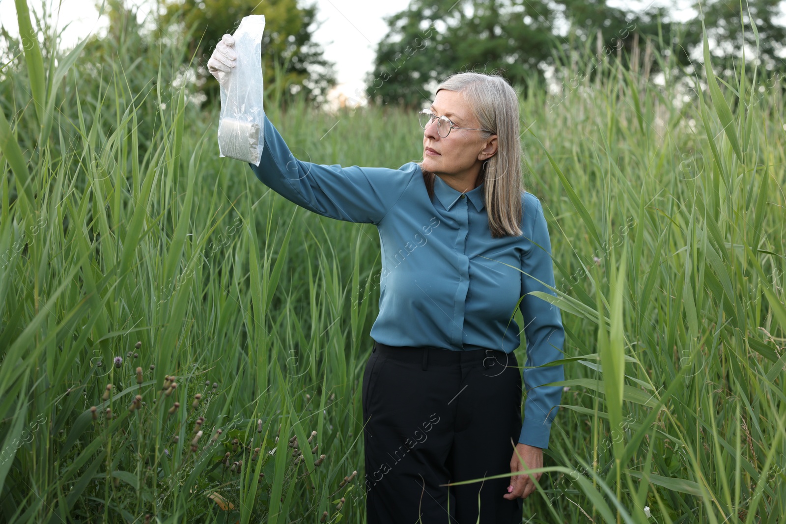 Photo of Forensic expertise. Detective with evidence working outdoors