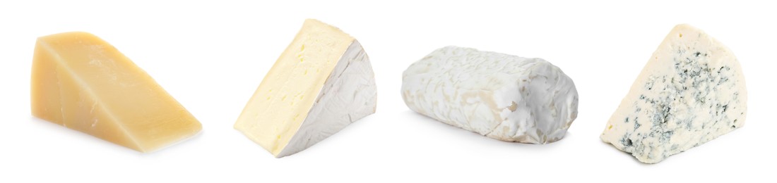 Image of Variety of cheeses isolated on white, set