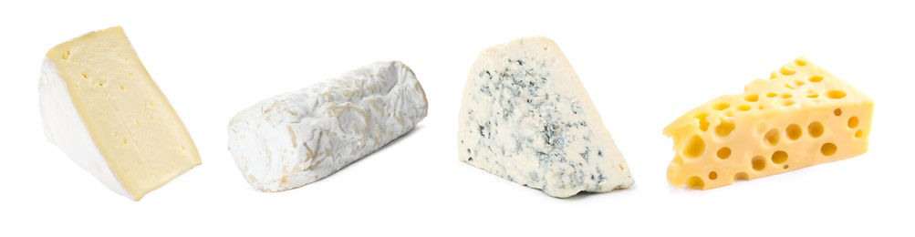 Image of Variety of cheeses isolated on white, set