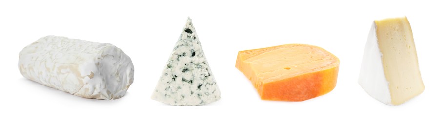 Image of Variety of cheeses isolated on white, set