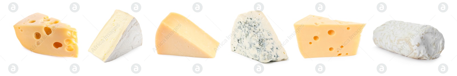 Image of Variety of cheeses isolated on white, set