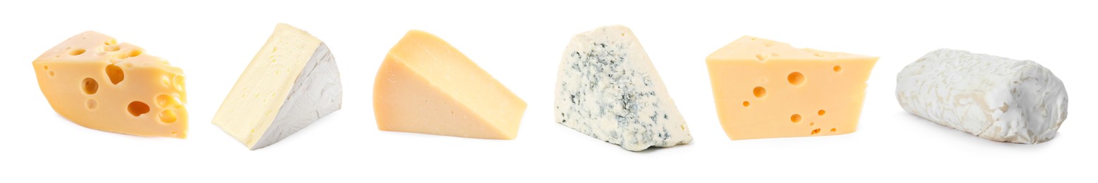 Image of Variety of cheeses isolated on white, set
