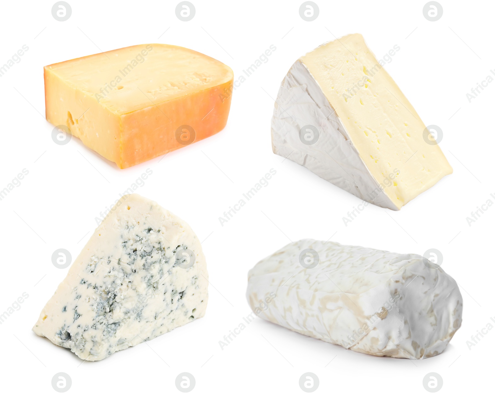 Image of Variety of cheeses isolated on white, set