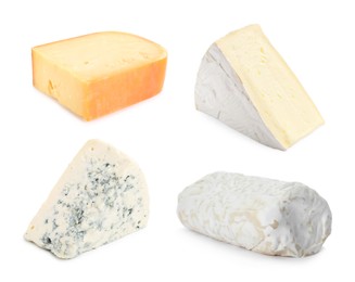 Image of Variety of cheeses isolated on white, set