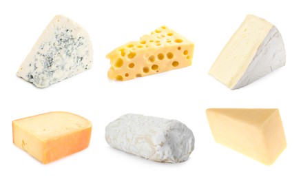 Image of Variety of cheeses isolated on white, set