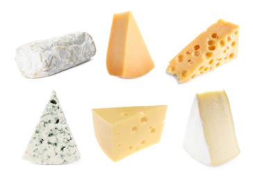 Image of Variety of cheeses isolated on white, set