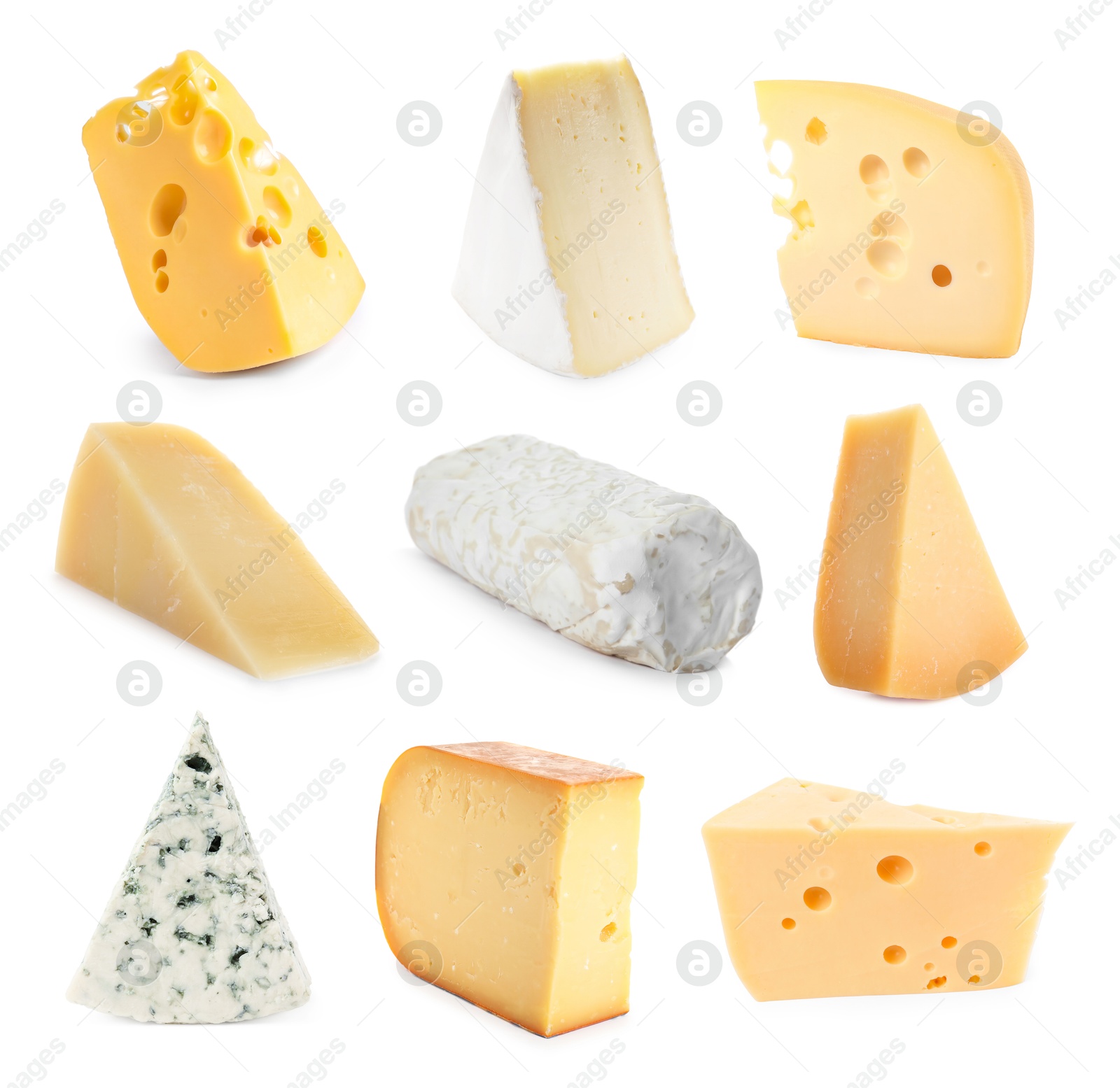 Image of Variety of cheeses isolated on white, set