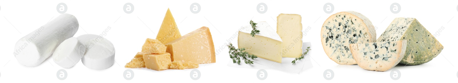 Image of Variety of cheeses isolated on white, set