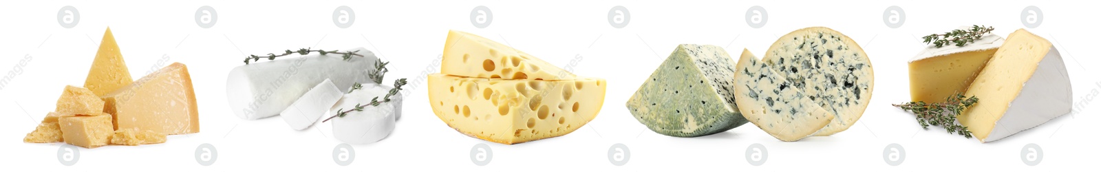 Image of Variety of cheeses isolated on white, set