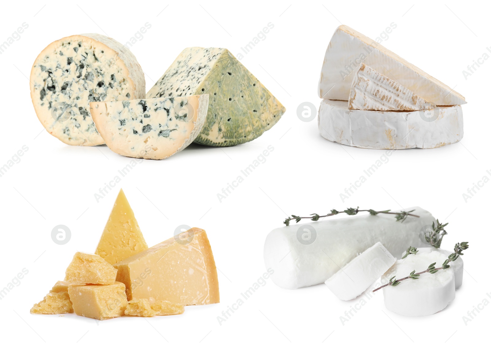Image of Variety of cheeses isolated on white, set