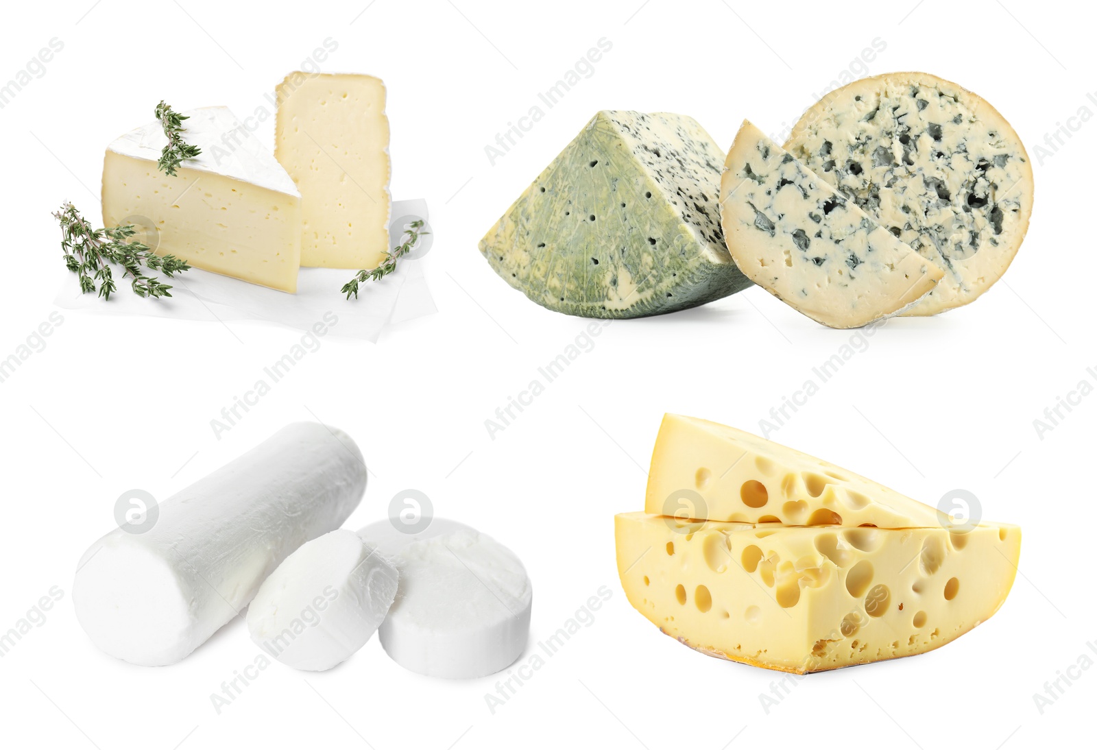 Image of Variety of cheeses isolated on white, set