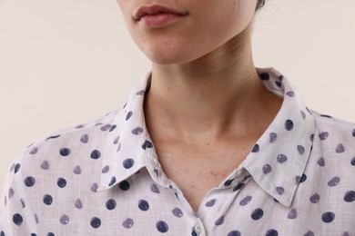Photo of Closeup view of woman on light background