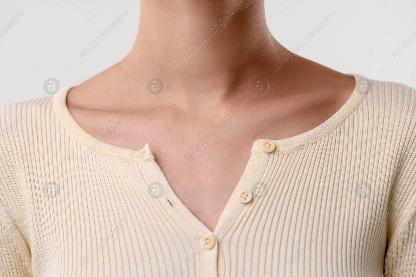 Photo of Closeup view of woman on light background