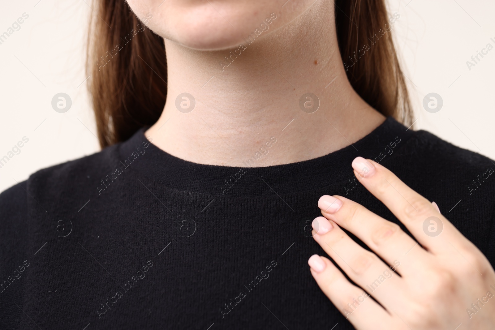 Photo of Closeup view of woman on light background