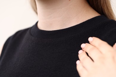 Photo of Closeup view of woman on light background
