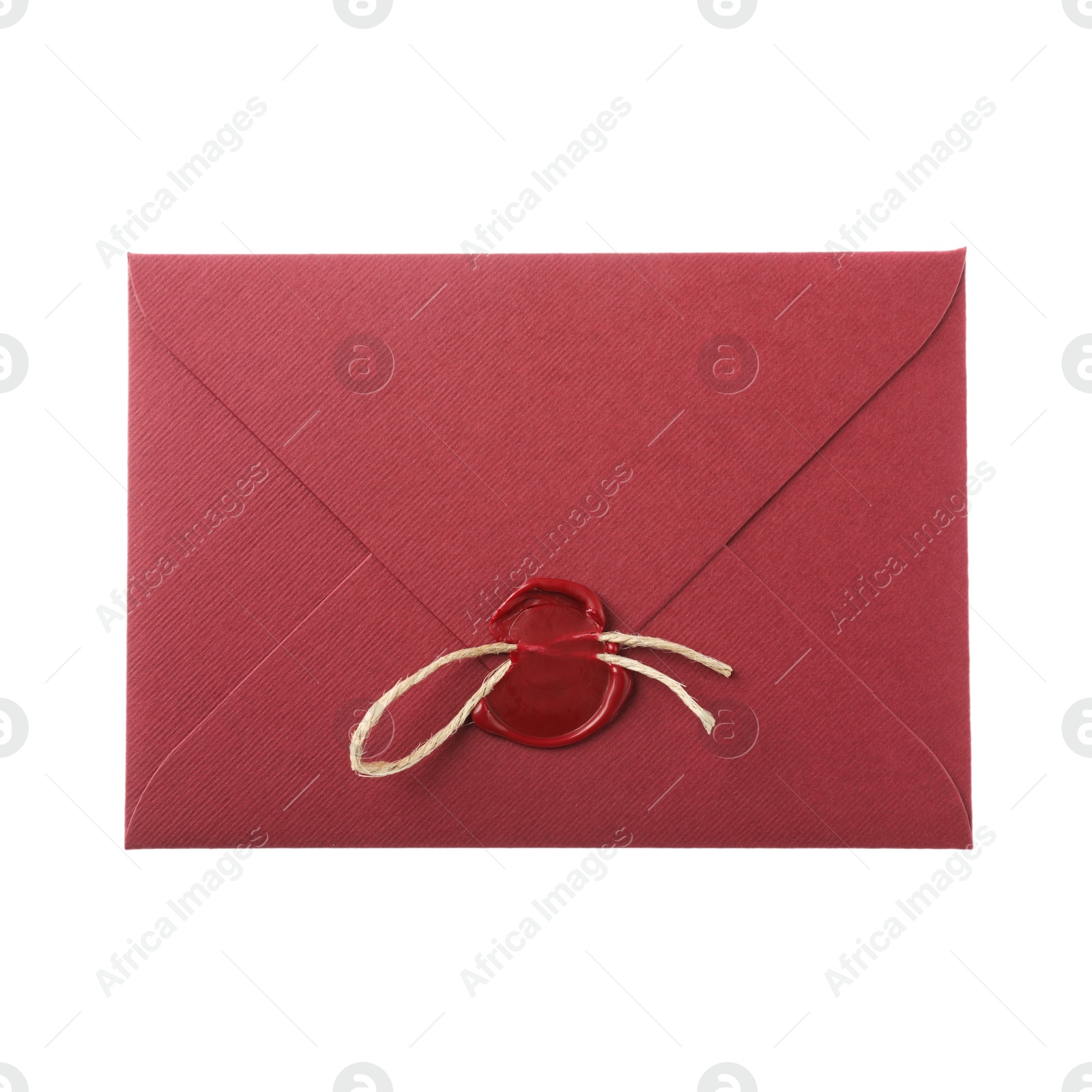 Red envelope with wax seal isolated on white, top view Photo of Red envelope with wax seal isolated on white, top view