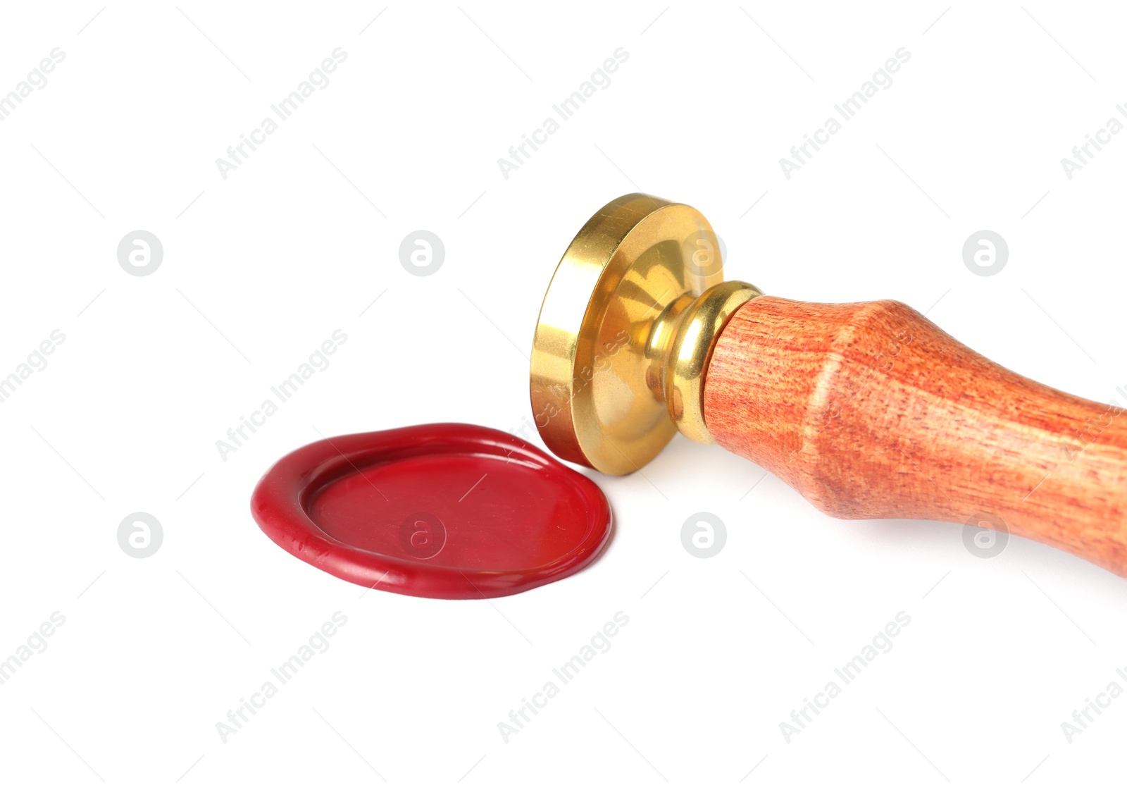 Beautiful wax stamp and red seal isolated on white Photo of Beautiful wax stamp and red seal isolated on white