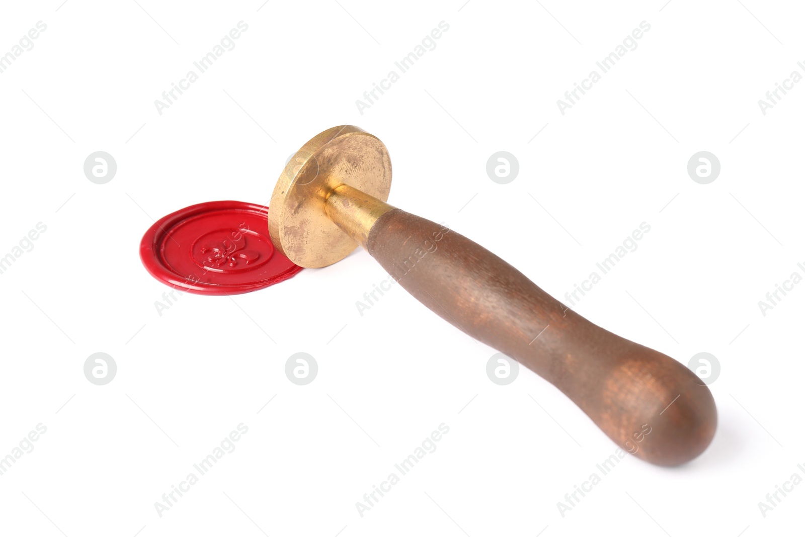 Beautiful wax stamp and red seal isolated on white Photo of Beautiful wax stamp and red seal isolated on white