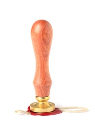 Photo of Sealing with wax stamp isolated on white