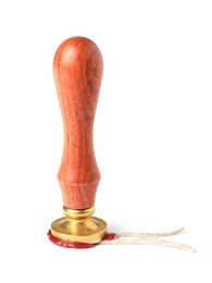 Photo of Sealing with wax stamp isolated on white