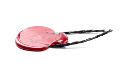 Photo of Red wax seal with twine isolated on white