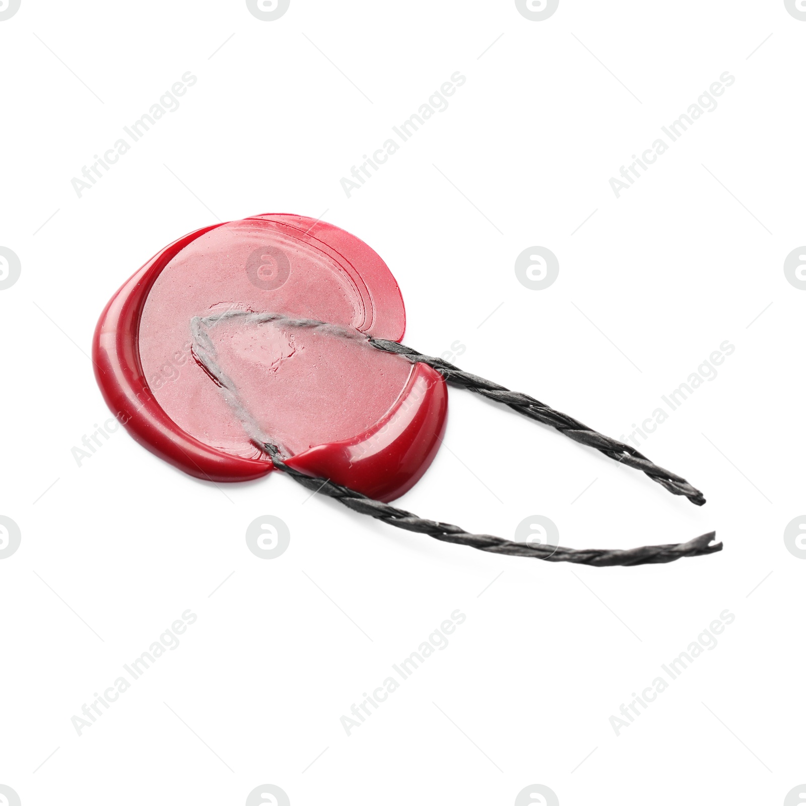 Red wax seal with twine isolated on white Photo of Red wax seal with twine isolated on white