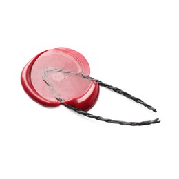 Photo of Red wax seal with twine isolated on white