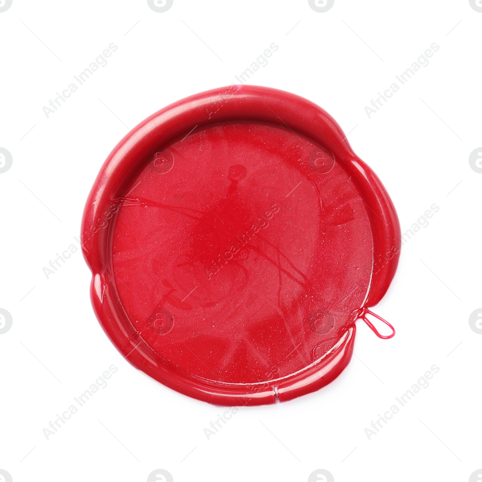 One red wax seal isolated on white, top view Photo of One red wax seal isolated on white, top view