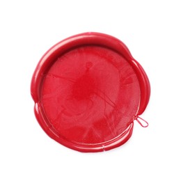 Photo of One red wax seal isolated on white, top view