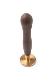 Photo of One wax stamp with wooden handle isolated on white