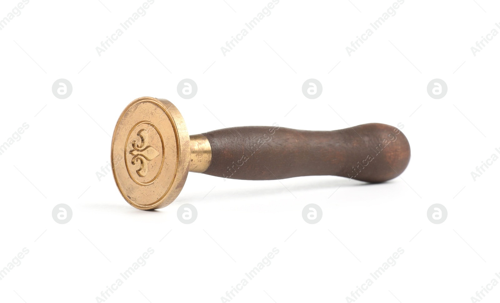 One wax stamp with wooden handle isolated on white Photo of One wax stamp with wooden handle isolated on white