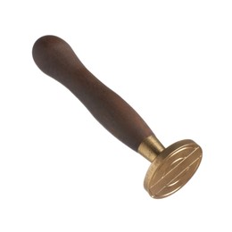 Photo of One wax stamp with wooden handle isolated on white