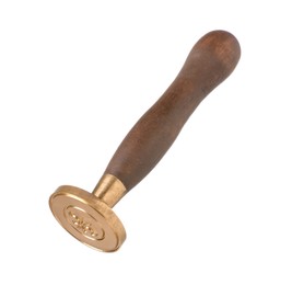Photo of One wax stamp with wooden handle isolated on white