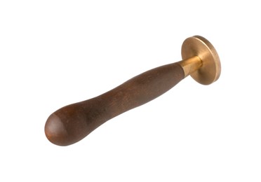 Photo of One wax stamp with wooden handle isolated on white