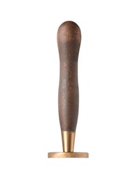 Photo of One wax stamp with wooden handle isolated on white