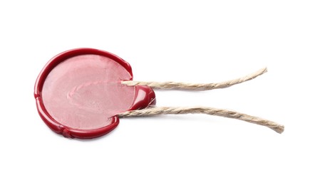 Photo of Red wax seal with twine isolated on white