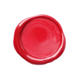 Photo of One red wax seal isolated on white, top view