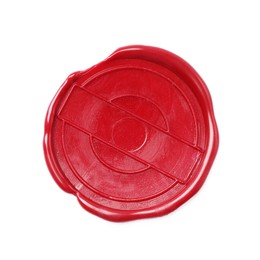 Photo of One red wax seal isolated on white, top view