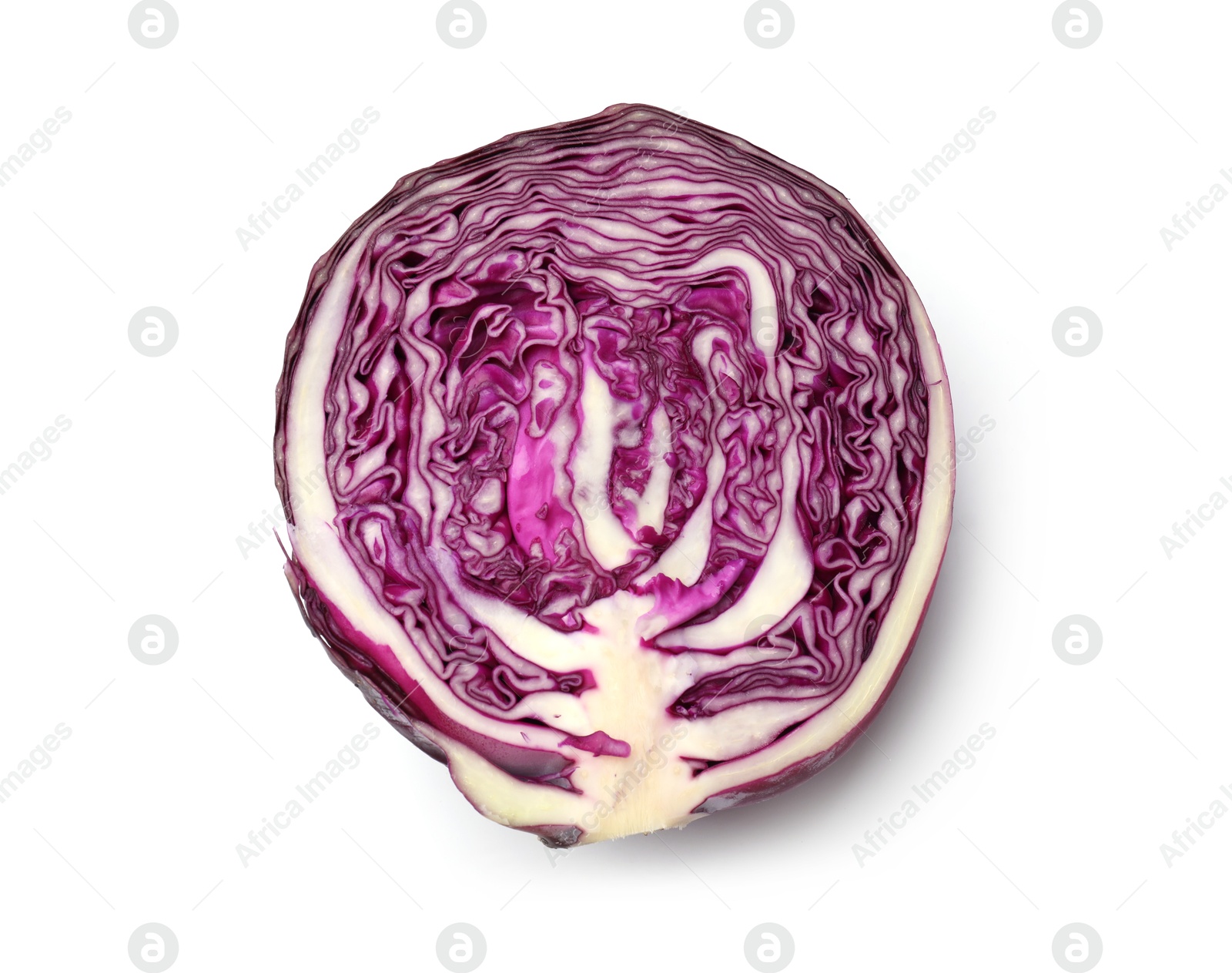 Photo of Half of fresh red cabbage isolated on white, top view