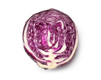Photo of Half of fresh red cabbage isolated on white, top view