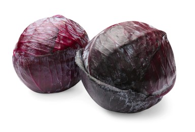 Photo of Two fresh red cabbages isolated on white