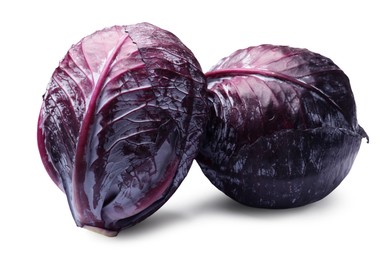 Photo of Two fresh red cabbages isolated on white