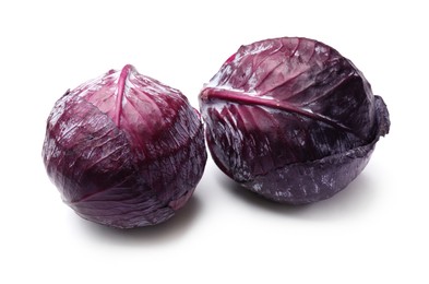 Photo of Two fresh red cabbages isolated on white