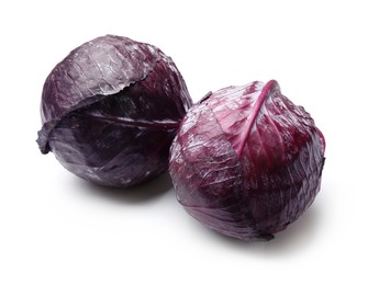 Photo of Two fresh red cabbages isolated on white