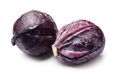 Photo of Two fresh red cabbages isolated on white
