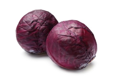Photo of Two fresh red cabbages isolated on white