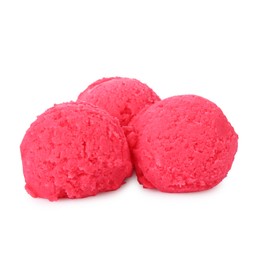 Photo of Scoops of tasty raspberry sorbet isolated on white