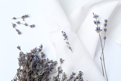 Photo of Fragrant lavender flowers on white background, flat lay